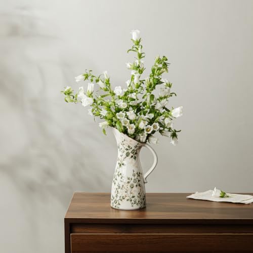 Ceramic Flower Vase for Home Decor, Vintage Green Pitcher Vase 10.5 Inch - Image 2