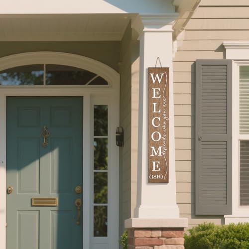 Welcome Porch Wooden Sign Decor,Rustic Porch Standing Decorative Signs,Vertical Plaques for Front Door,Farmhouse Outdoor Indoor Welcome Decoration-47.2"H（Brown） - Image 2