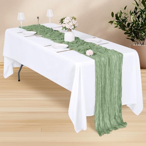 28 Pack Sage Green Cheesecloth Table Runner 17x108 Inch Semi Sheer Boho Gauze Cheese Cloth Fabric Table Runners, for Wedding Party Baby Shower Birthday Home Decor Garden Farmhouse - Image 3