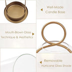 Candle Holder Lanterns, Handcrafted Metal & Glass with Modern Aesthetic Design, Hurricane Pillar Candlestick Holders, Table or Hanging Decorations Set of 2, 5.1" & 4.4" Diameter, Gold - Image 4