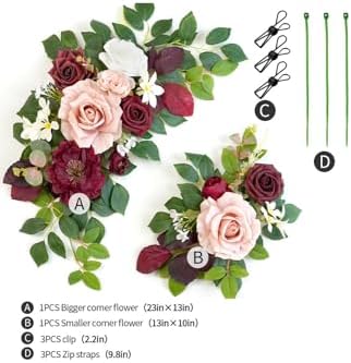 Wedding Decor (Pack of 2) Welcome Sign Flower Backdrop Garland for Ceremony Reception Wall Easel Home Decoration Entryway Faux Outdoor Board Head Table Decor (Burgundy & Dusty Rose) - Image 3