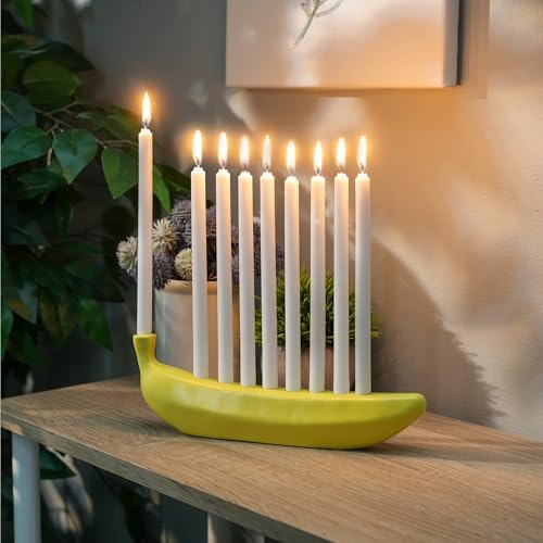 Kikkerland Novelty Ceramic Banorah™ – Menorah for Hanukkah, Chanukah Candle Holder – Fun, Banana Themed Menorah - Image 4
