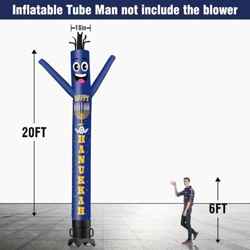 20FT Tall Hanukkah Inflatable Tube Man (18''Diameter) Wacky Wavy Dancing Guy for Outdoor Decoration Advertising Business Promotion - Happy Hanukkah (Blower Not Included) - Image 2