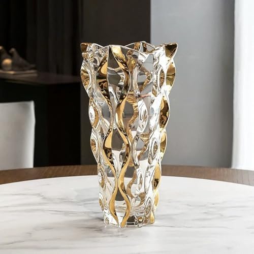 Hand Painted Gold Vase 11" Tall,Flower Vase Decor for Home Dining Table Living Room,Office Wedding Holiday Party,Handmade Decorative Flower Vase. - Image 3