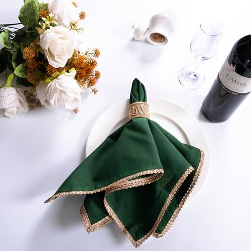 Lace Cloth Napkins, 100% Cotton, 12 Pack, 20x20 Inch, Eden Green/Golden - Image 3