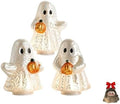 Set of 3 Illuminated Mercury Glass Ghosts, LED Halloween Ghost Decorations with Pumpkins, Cute Ghost Figurines Warm Light Tabletop Ornaments for Mantel Shelf, Fall Party Home Decor by Unknown