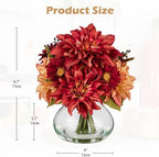Briful Faux Fall Flowers in Vase, Artificial Dahlia & Mum Silk Floral Arrangement with Clear Glass Vase Fake Autumn Flowers Bouquet for Home Office Dining Room Table Centerpiece Decoration - Image 2