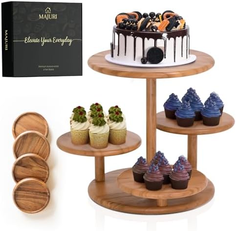 4 Tier Cupcake Stand, Cupcake Tower Stand 50 Cupcakes, Coasters Set of 4 Free, Halloween Cupcake Stand, Wooden Dessert Display for Birthday, Perfect for Tiered Cake Stand Enthusiasts by MAJURI