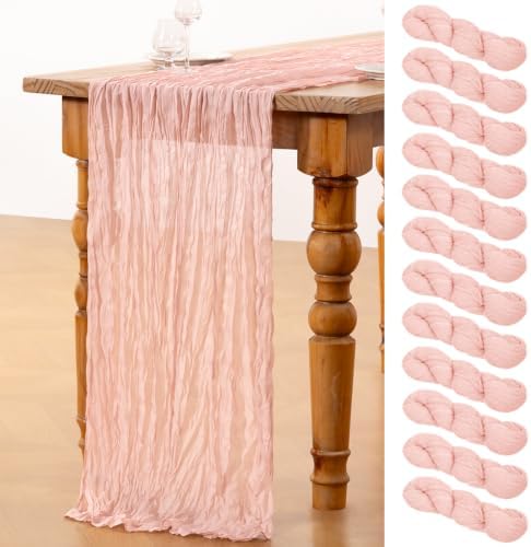 DeZerlor Dusty Pink Cheesecloth Table Runners 12 Pack Summer Boho Runners by DeZerlor