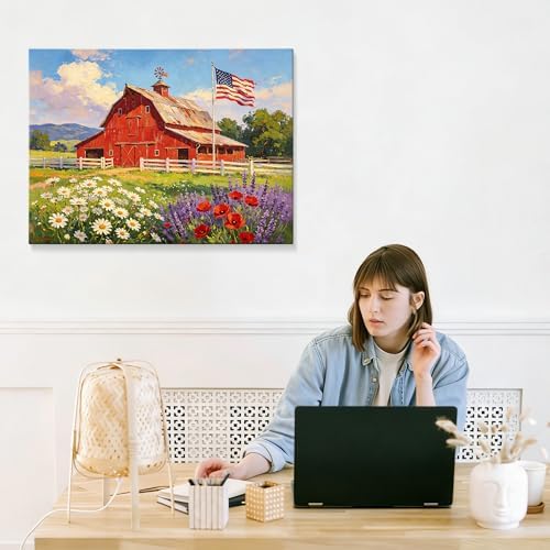 July 4th Patriotic Canvas Wall Art 4th of July USA Decorations Rustic American Flag and Wildflower Farmhouse Picture Wall Decor Independence Day Home Decor 20x24in - Image 7