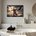 Ship Next Day - USA Flag and Cross Canvas Wall Decor, Framed Patriotic Eagle Painting, Christian Inspirational Artwork for Home, Office, Rustic Americana Wall Hanging, Made in USA - Image 4