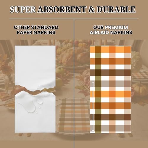 Guest Towel Printed Airlaid Linen-Feel Disposable Hand Towels for Thanksgiving Fall Holiday Party Buffet & Dinner (64, Autumn Gingham) - Image 2