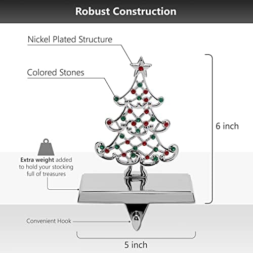 Christmas Stocking Holders – 2-Pack Christmas Tree Stocking Holders for Mantle – Metal Tree Stocking Holder Stand with Colored Stones – Durable and Stable Decorative Stand - Image 2