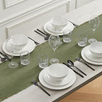 KINGSTONE 14 x 108 Inches Frayed Edge Table Runner, 270G Heavyweight Sand Washed Slub Texture Cotton Linen for Modern Farmhouse, Rustic Home Decorations Dining Room Wedding Boho Decor, Moss Green - Image 6