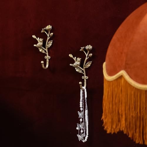 SOFFEE DESIGN 2pcs Metal Dark Gold Coat Hooks with 3D Bird & Flower Buds Shape, for Entryway, Bathroom, Bedroom Farmhouse Decoration - Image 4