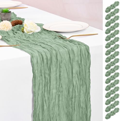 16 Pack Sage Green Table Runner 10FT Cheesecloth Table Runner Boho Gauze Table Runners Long Rustic Sheer Fabric Table Runners for Wedding Party Bridal Shower Farmhouse & Home Decor by Lumaycens