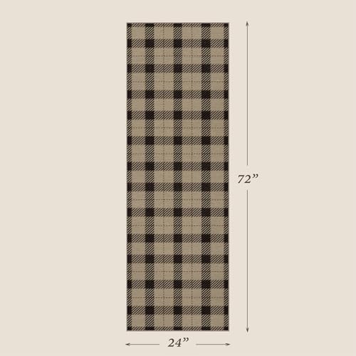 JTJ Easy Jute 2x6 Outdoor Runner Rug, Black & Tan Plaid, Washable - Image 2