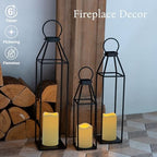 Perfnique Set of 3 Black Metal Lanterns w/ Waterproof Flickering Flameless Candle & Remote Timer, Modern Farmhouse Lanterns Decorative for Outdoor, Front Porch, Indoor, Patio, Garden, Fireplace - Image 3