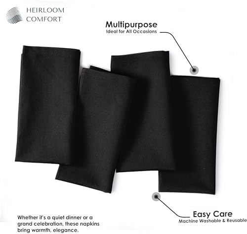 Black Cloth Napkins 17 x 17 Inch - Set of 12-100% Cotton, Absorbent, Washable, Reusable - Perfect Table Napkin for Summer, Everyday, Cocktail Parties, Holiday Gatherings, Dinner - Image 7