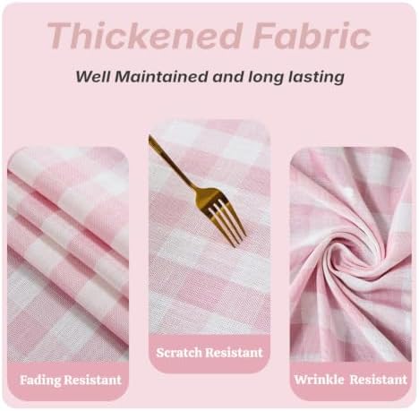 JIALE Gingham Table Cloth Rectangle Cotton Linen Fabric Gingham Tablecloth with Tassel Washable Wrinkle Free Buffalo Plaid Table Cover for Valentines Day Spring Picnic Kitchen Dining, Pink, 55x120 - Image 4
