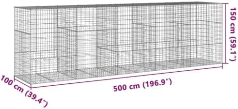vidaXL Gabion Basket with Cover 196.9"x39.4"x59.1" Galvanized Iron - Image 3