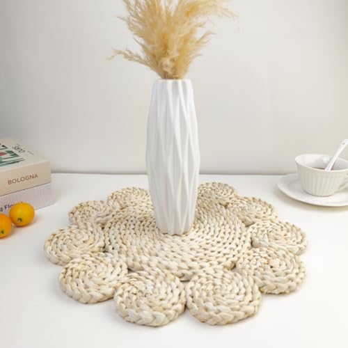IcosaMro 13.8" Boho Placemats Set of 6 Round Woven Placemats Natural Table Place Mats for Dinning Table Indoor & Outdoor Wicker Wicker Charger Plates for Wedding Christmas Thanksgiving Events - Image 6