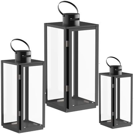 MATICO Stainless Decorative Candle Lantern Set of 3, Hanging Decor Hurricane Lantern Candle Holder for Festival Ceremony Home Decor, Both Indoor & Outdoor Use, Black by MATICO