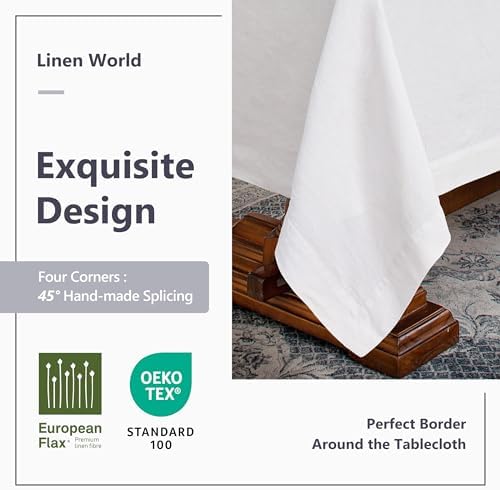 Linen World Linen Tablecloth,100% French Linen White Tablecloth 132" x 90" Inch,Washable Rectangular Tablecloth for Dining,Outdoor,Weddings and Restaurants,Decorative Thanksgiving Christmas - Image 4