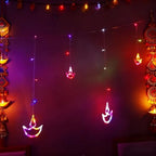 KYMY Happy Diwali Curtain String Lights, Battery Operated Deepavali Rangoli Window String Night Lights, Lotus Diyas Shaped Lamps Decorations for Wedding Wall Window Fence Bedroom Indoor Outdoor - Image 4