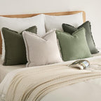 MIULEE Fall Linen Fringe Pillow Covers Set of 4 18x18 Beige/Sage Green - Image 5