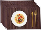Bamboo Placemats Set of 6 with Fabric Border, Table Mats, Walnut by Chryeiiu