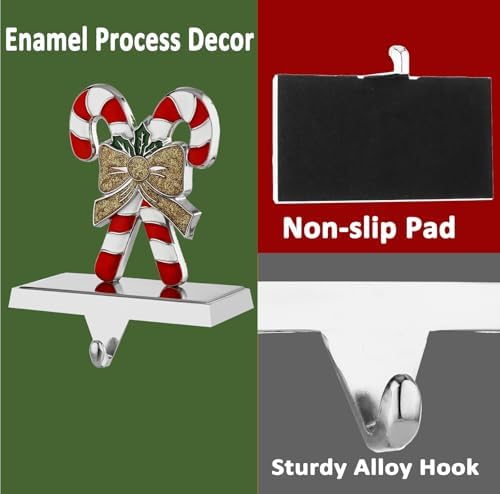 5 Pack Silver Christmas Stocking Holders for Mantle Tree Snowflake Deer Bell Stocking Holder for Fireplace Xmas Stocking Hooks Weighted Hangers Holiday Christmas Decorations Supplies (Set of 5) - Image 4