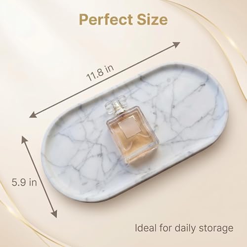 Natural Marble Tray - 12x6 Bathroom Decorative Tray, Perfume Tray & Vanity Tray Organizer. Versatile Tray Countertop Catchall for Jewelry, Soap & Candles - Image 3