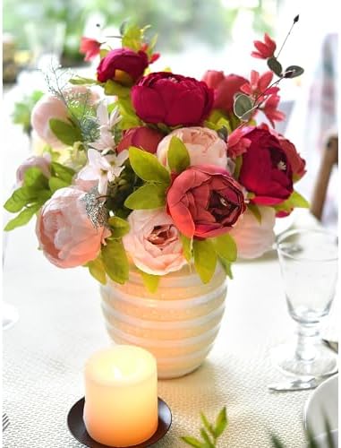 FiveSeasonStuff Burnt Pink and Dusty Pink Vintage Artificial Peonies Silk Flowers and Hydrangeas for Wedding Bridal Home Decor – Beautiful Floral Centerpiece Bouquet (Fireside Romance) - Image 2