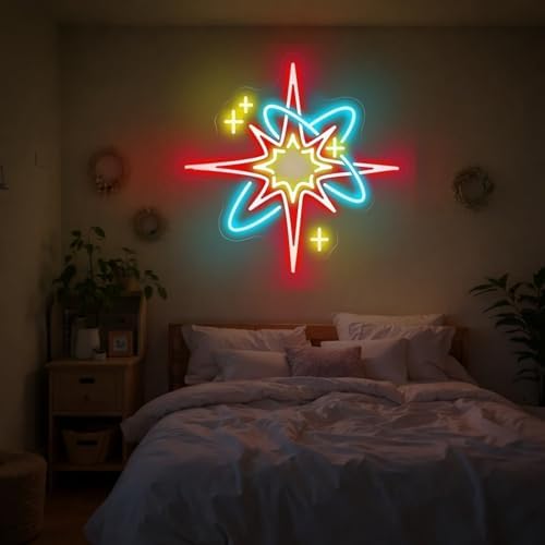 Red Starburst Neon Sign for Bedroom Music Room, Mid Century Modern Decor - Image 3