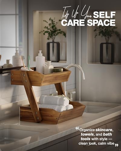 2-Tier Acacia Wood Fruit Stand for Kitchen Countertop Storage - Image 6
