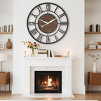 Pytha Sight 24 Inch Walnut Roman Numerals Large Wall Clocks for Living Room - Image 3