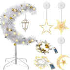 Glooglitter 3ft Ramadan Moon Tree: Lighted Crescent Artificial Tree with Star String LED Eid Outdoor Decoration for Eid Ramadan Garden Home Bedroom Party Decor(Silver) by Glooglitter