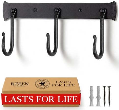 RTZEN Classic Farmhouse Wall Mount Multi-Use Wrought Iron Hook Set (3 Pack) by RTZEN