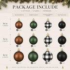 Lunmon 64 Pcs Neutral Christmas Ball Ornaments Bulk Matt Glitter Check Brown Green Black Xmas Bulbs Ornaments 1.6/1.97/2.4 Inch Modern Christmas Decorations for Tree Holiday Indoor Wreath Home Decor - Image 3
