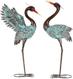 37" Blue Heron Statue Outdoor Decor, Large Metal Cranes, Patina - Image 2