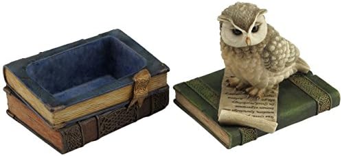 US 4.5 Inch Collared Scops Owl on Books Decorative Trinket Box, Brown - Image 2
