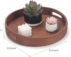 13.8 inch Round Rattan Tray, Decorative Coffee Table Tray, Ottoman Trays, Woven Serving Trays with Handles Wicker Serving Basket, Reddish-Brown - Image 4