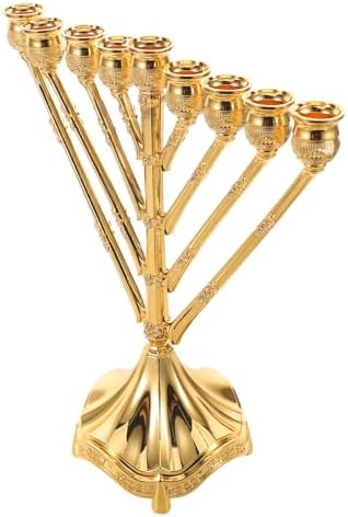 Zinc Alloy Hanukkah Menorah Candle Holder Golden 9 Branches Xmas by Hoement