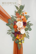 Artificial Wedding Arch Flowers Kit(Pack of 3),2Pcs Artificial Flower Arch Decor,1Pcs Sheer Drape for Wedding Ceremony Arbor for WeddingCeremony (Sunset Orange) - Image 4
