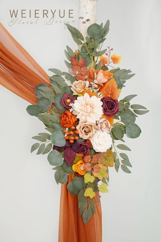 Artificial Wedding Arch Flowers Kit(Pack of 3),2Pcs Artificial Flower Arch Decor,1Pcs Sheer Drape for Wedding Ceremony Arbor for WeddingCeremony (Sunset Orange) - Image 4
