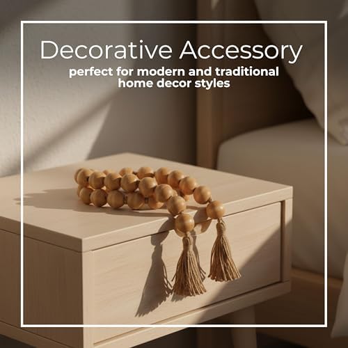 Wood Decorative Objects Bead Garland – Decorative Object Accent for Styling – Coffee Table or Shelf Display – Rustic Bead Tassels for Relaxed Accessories, Home Decor – 32", Brown - Image 4