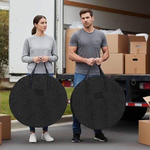 24 Inch Round Storage Bag 2 Pack,Vintage Solid Black Leather Waterproof Wreath Storage Container with Handles&Zipper Retro Cowhide Texture Closet Organizer Bags Garland Box by Unknown