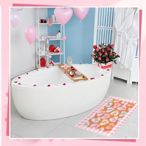 Dunzy 2 Pcs Valentine's Day Doormats Conversation Heart Layered Front Door Mats Non Slip Floor Coir Rugs Layered Pink Buffalo Plaid Doormats for Porch Entryway Indoor Outdoor Home Decor - Image 5