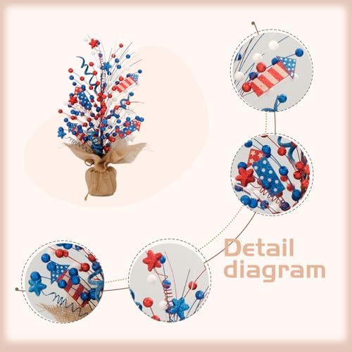 idyllic 2-Pack Berry Table Tree Artificial 4th of July Tabletop Decor - Patriotic Decoration with Stars Arrows Linen for Memorial Day, Independence Day, Veteran Day(19-inch Height) - Image 2